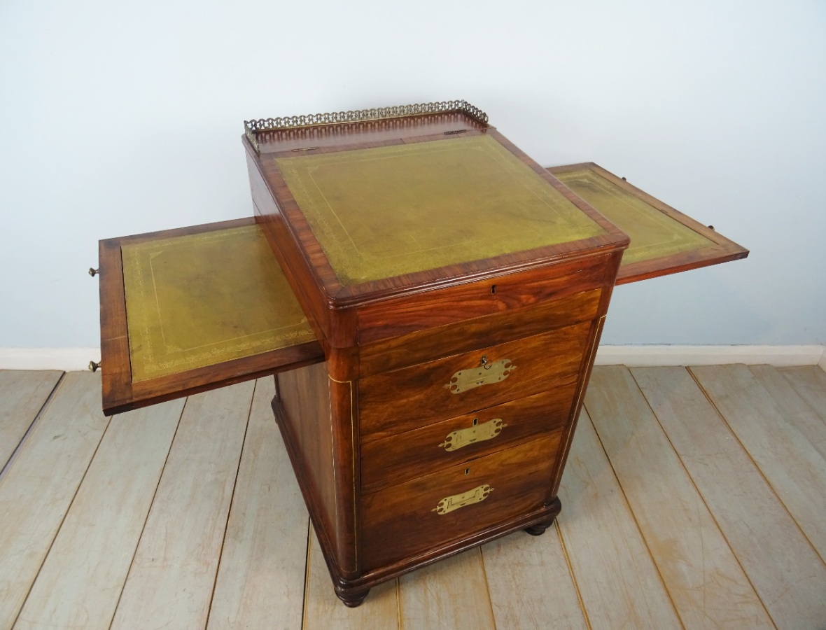 Rare Antique Military Campaign Tulipwood Davenport Desk